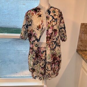 Floral Women's Buttondown Eyelet Short Sleeve Shorts Set Plus Size 14